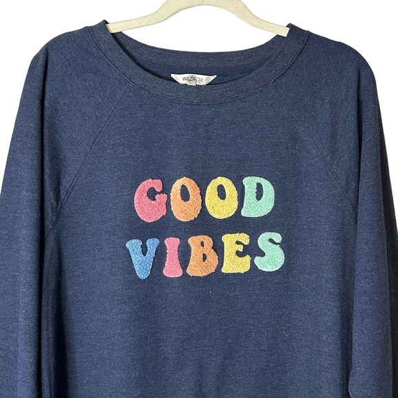 Wildfox Good Vibes Blue Terry Cloth Spell Out Sweatshirt Size Small - Picture 4 of 11